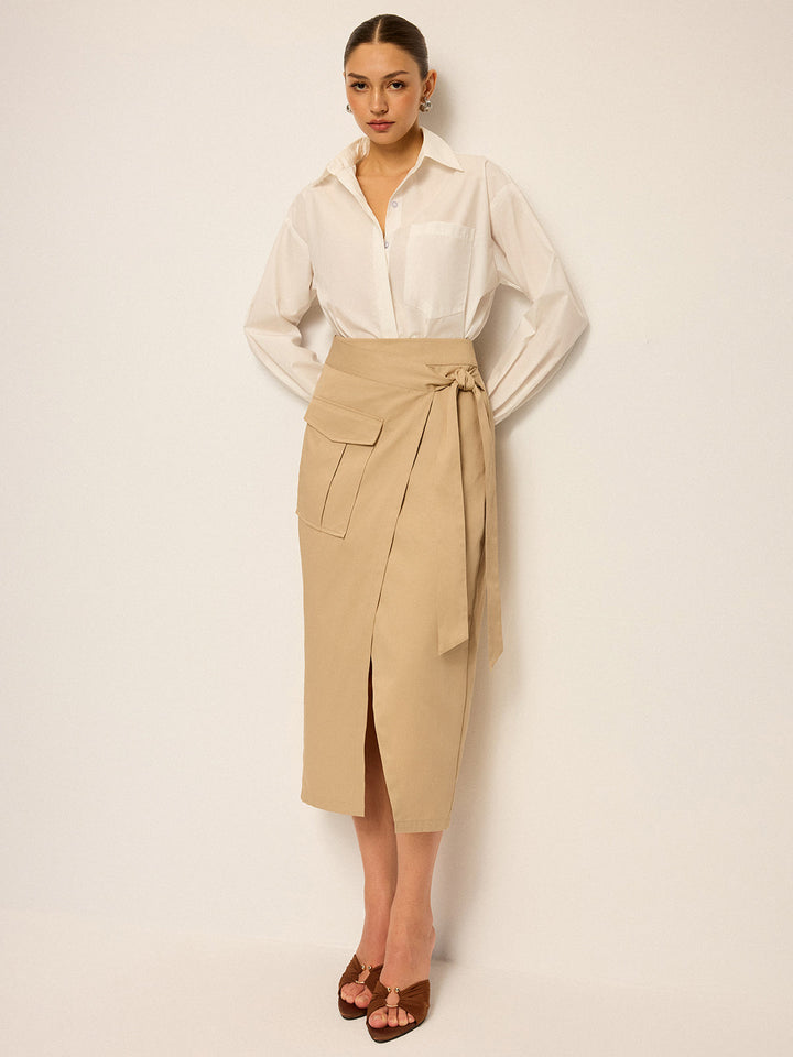 Pocket Wrap Midi Skirt