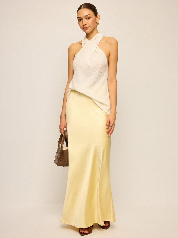 Halter Neck Knit Top with Cross-Strap Neckline