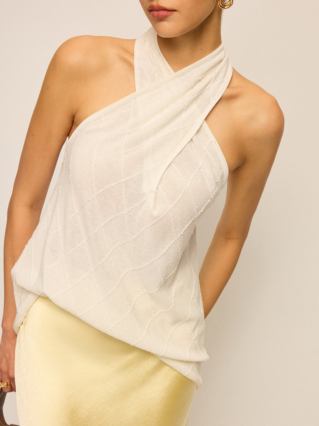 Halter Neck Knit Top with Cross-Strap Neckline