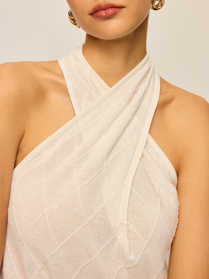 Halter Neck Knit Top with Cross-Strap Neckline