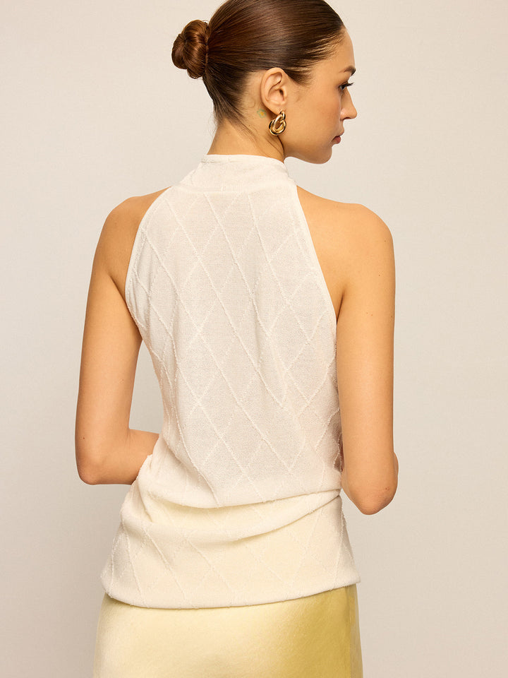 Halter Neck Knit Top with Cross-Strap Neckline