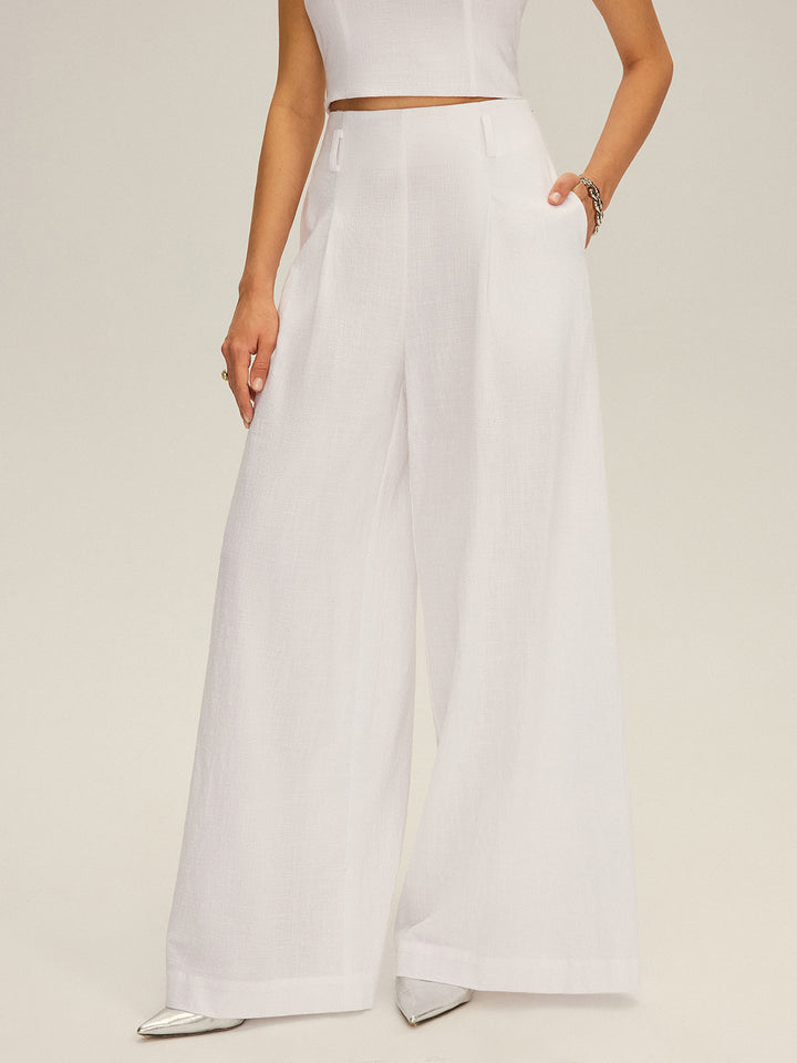 Cotton Peplum Top and Wide-Leg Pants Set