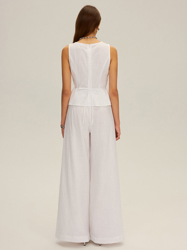 Cotton Peplum Top and Wide-Leg Pants Set