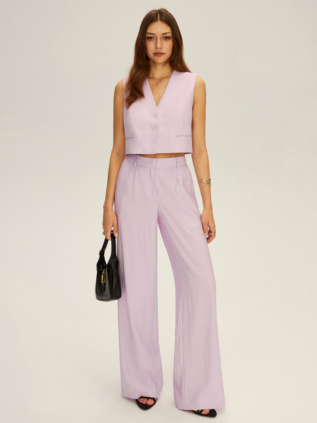 Sleeveless Crop Vest and Wide-Leg Pants Set
