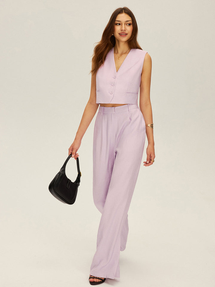 Sleeveless Crop Vest and Wide-Leg Pants Set