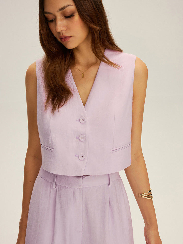 Sleeveless Crop Vest and Wide-Leg Pants Set