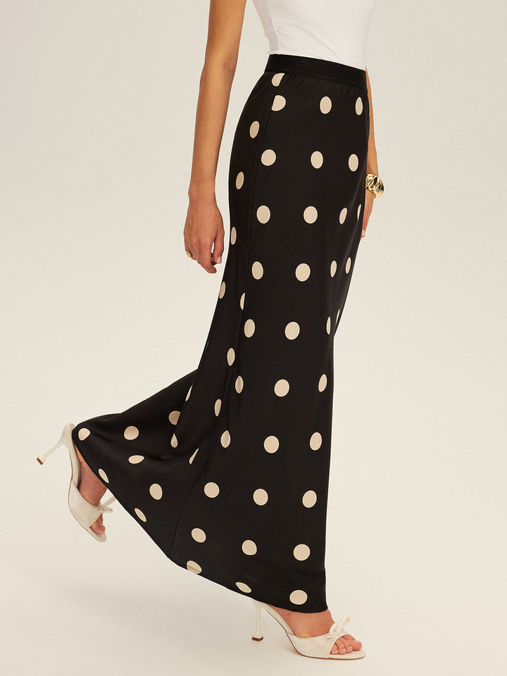 Satin Polka Dot Maxi Skirt