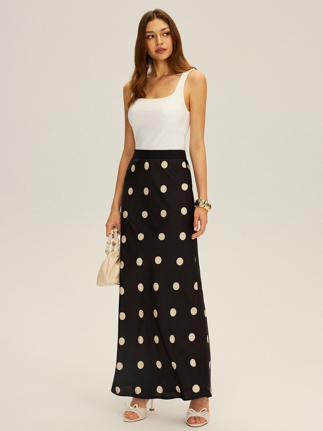 Satin Polka Dot Maxi Skirt