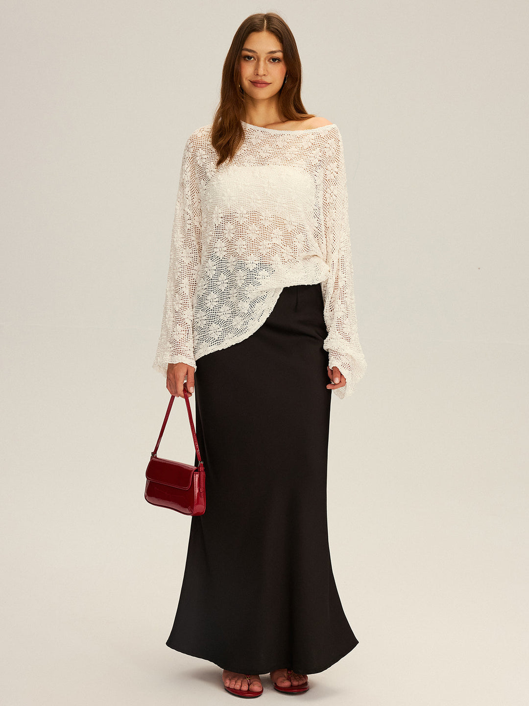 Semi-Sheer Oversized Off-Shoulder Blouse