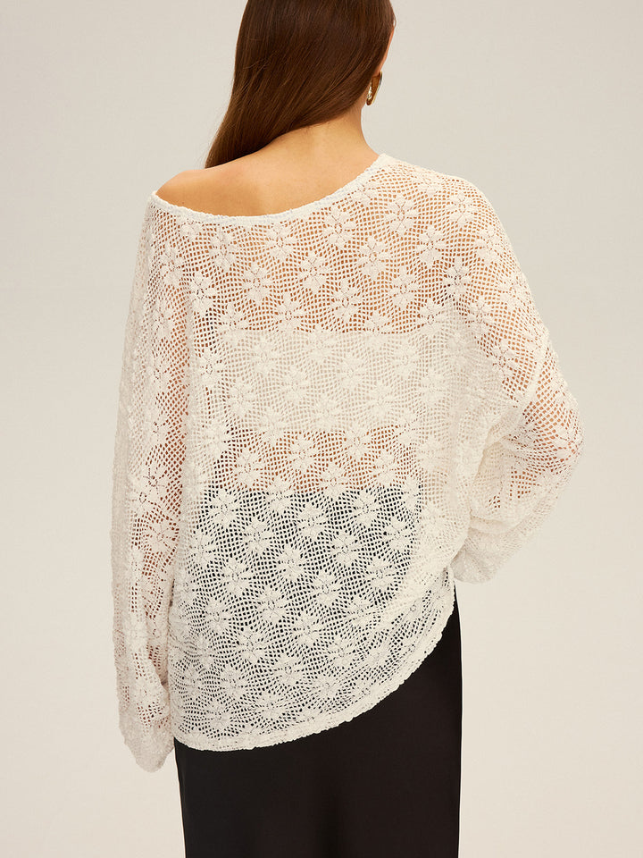 Semi-Sheer Oversized Off-Shoulder Blouse