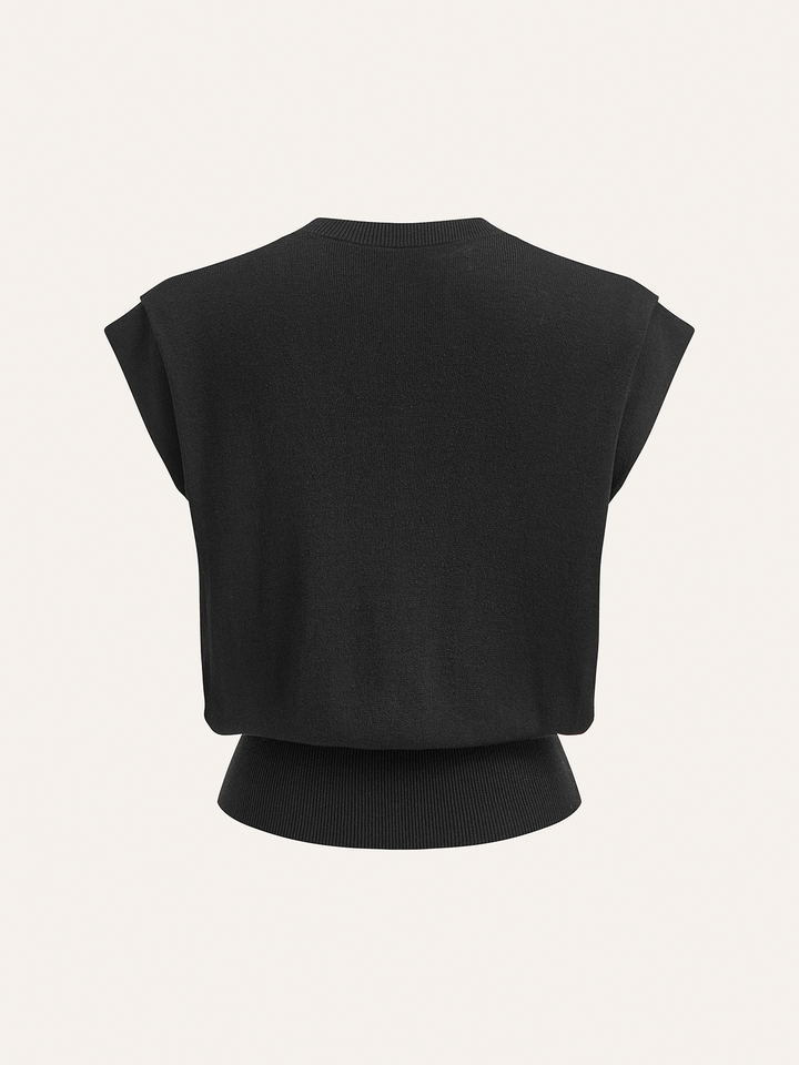 Cap Sleeve Button Cinched Knit Top