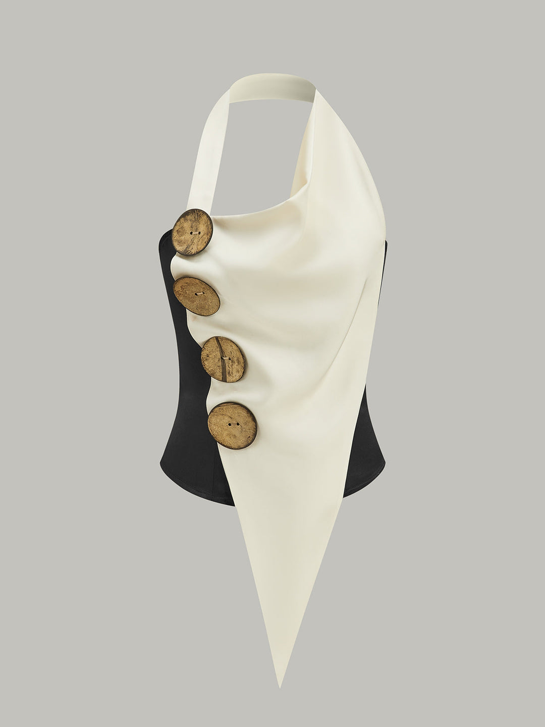 Asymmetrical Halter Top with Large Buttons
