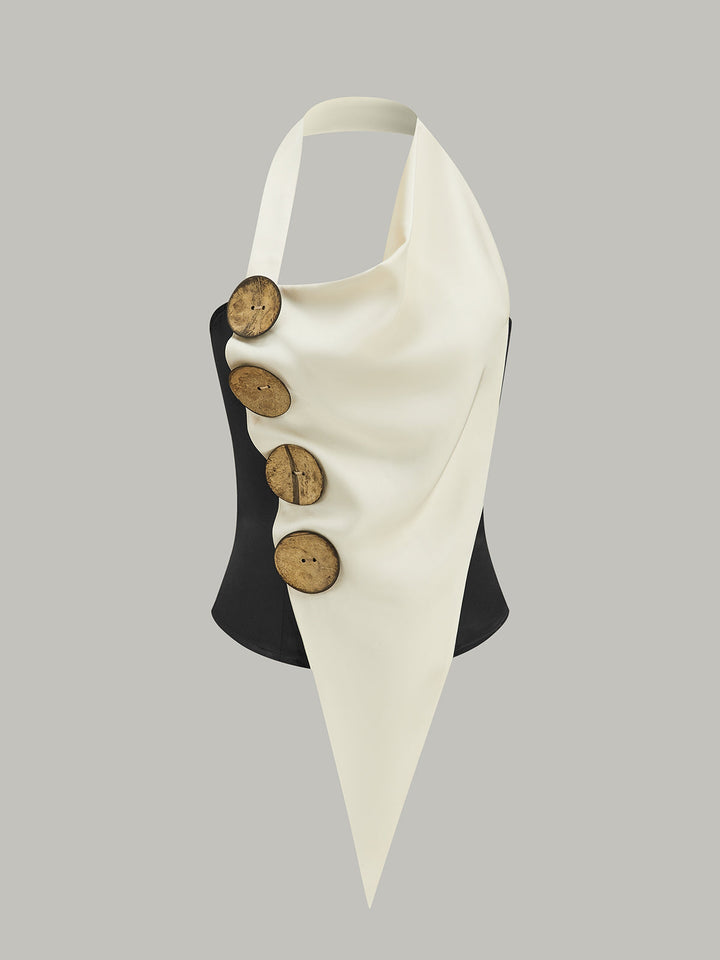Asymmetrical Halter Top with Large Buttons