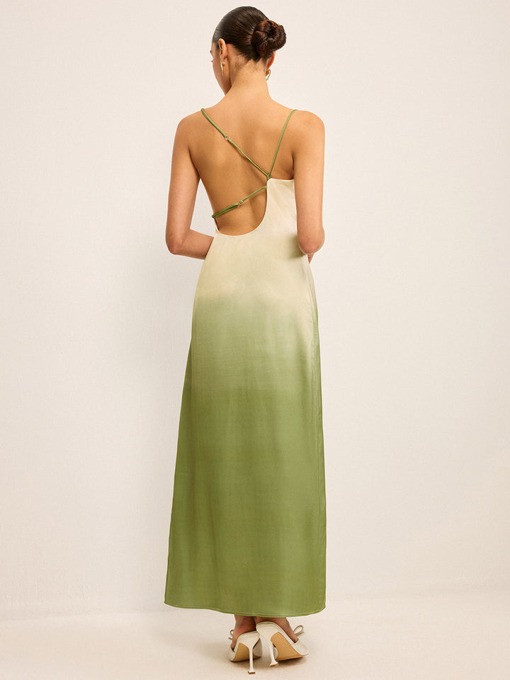 Gradient Asymmetrical Strap Maxi Dress