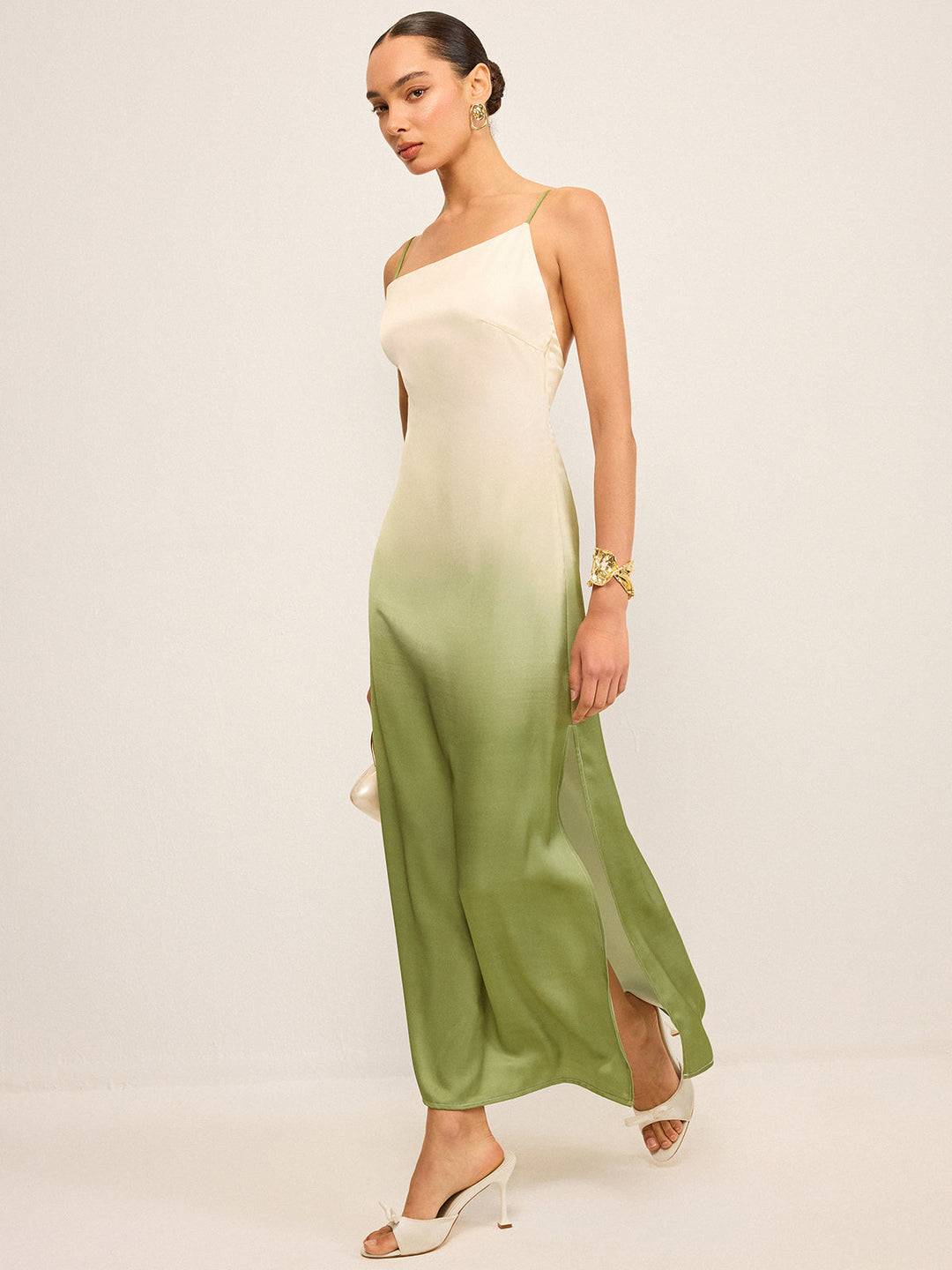 Gradient Asymmetrical Strap Maxi Dress