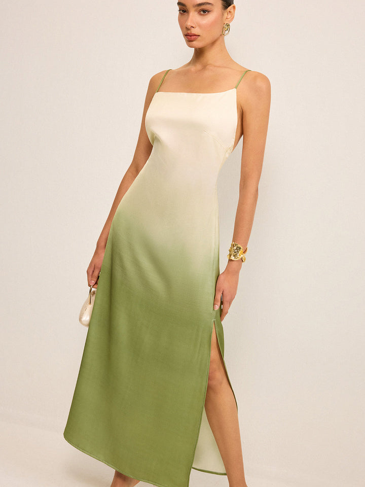Gradient Asymmetrical Strap Maxi Dress