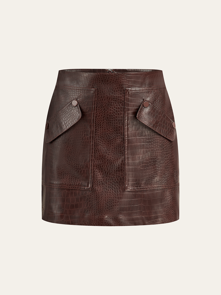 Faux Leather Crocodile-Embossed Mini Skirt