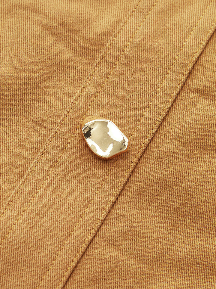 Metal Button Belted Mini Skirt with Decor Pocket