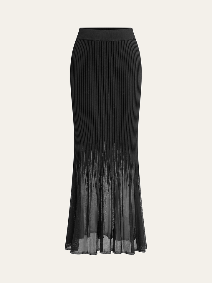 Mesh Hem Ribbed Knit Mermaid Skirt