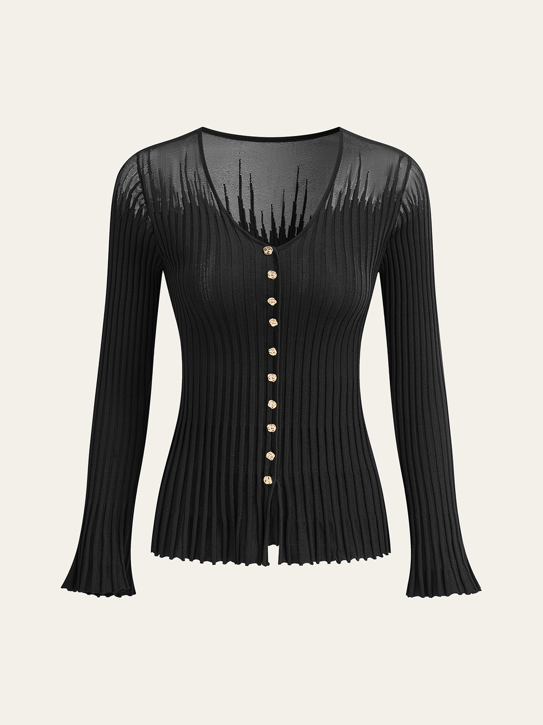 Mesh Panel Ribbed Knit Top