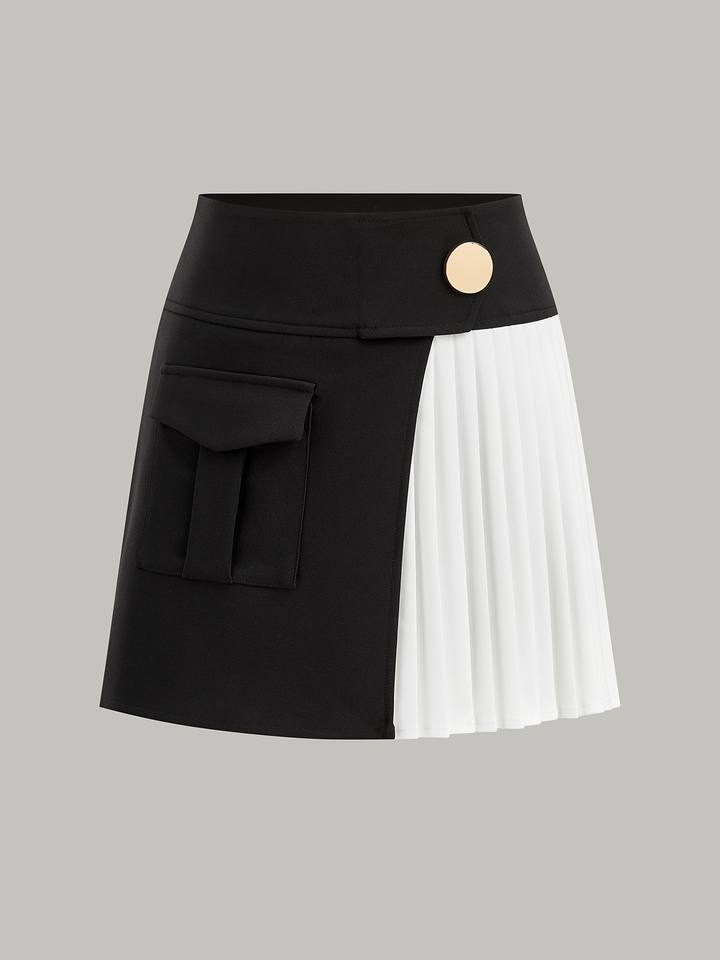 Contrast Pleated Panel Mini Skirt