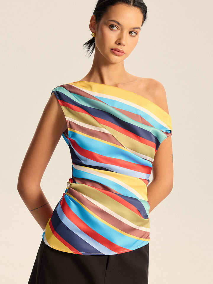Colorful Striped One-Shoulder Top