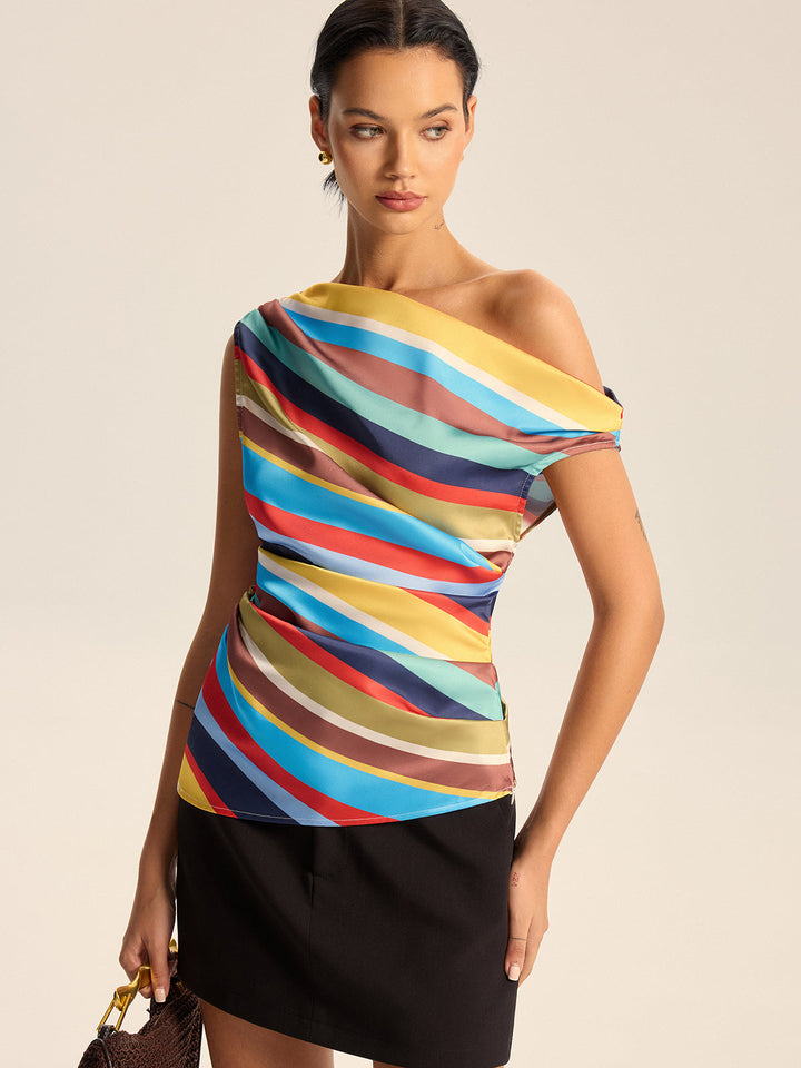 Colorful Striped One-Shoulder Top