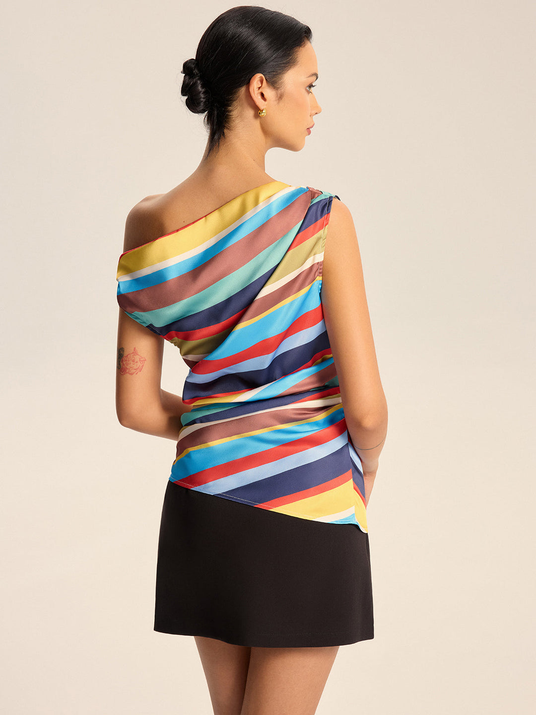 Colorful Striped One-Shoulder Top