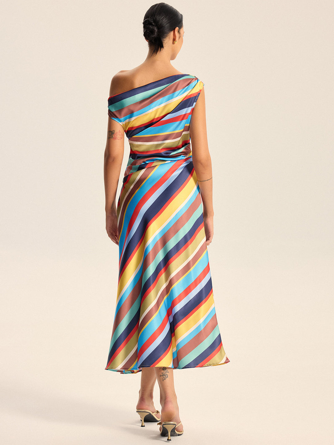 Colorful Striped One-Shoulder Maxi Dress