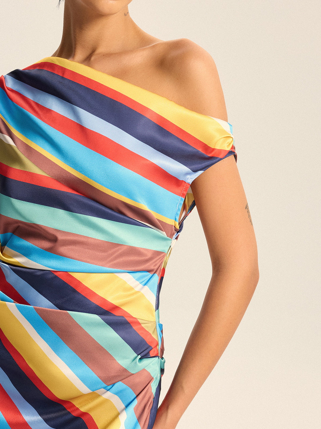 Colorful Striped One-Shoulder Maxi Dress