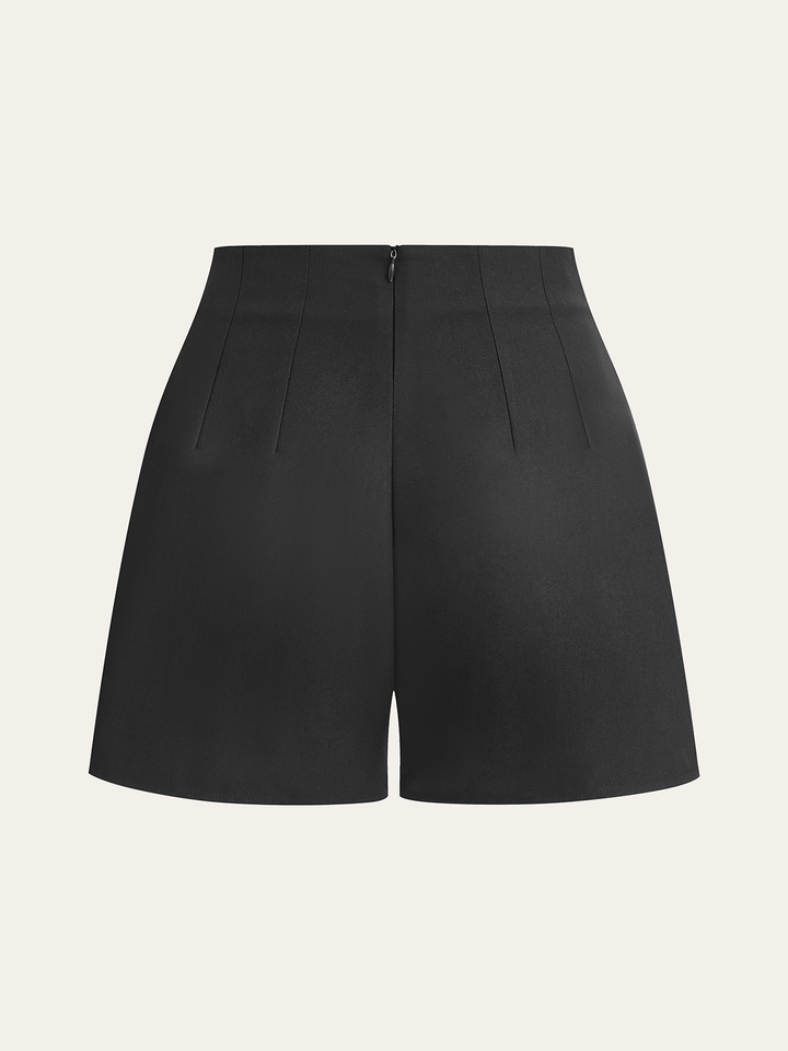 Mid-Waisted Pleated Shorts with Metal Button