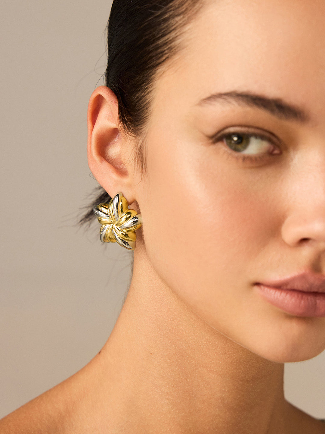 Two-Tone Flower-Shaped Stud Earrings