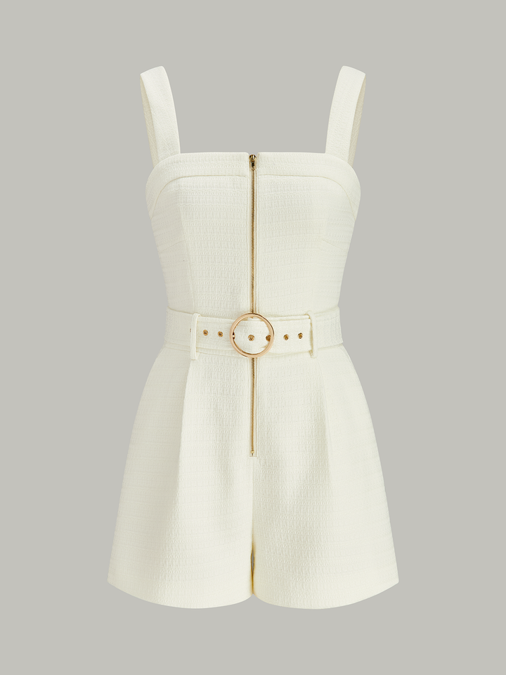 Textured Zipper Jumpsuit With Belt
