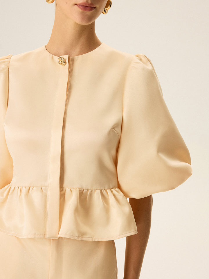 Puff Sleeve Peplum Top and Shorts Set