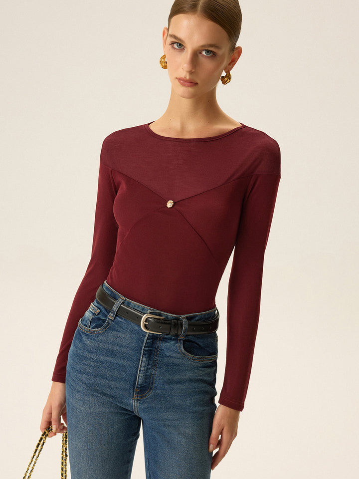 Metal Shell Detail Long Sleeve Top