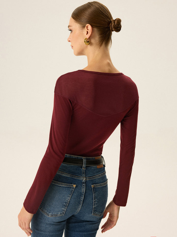 Metal Shell Detail Long Sleeve Top