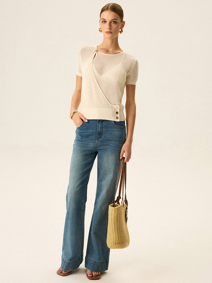 Asymmetric Button Knit Top