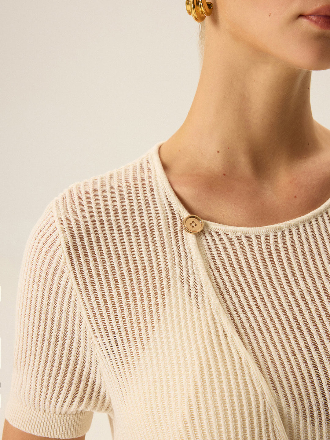 Asymmetric Button Knit Top