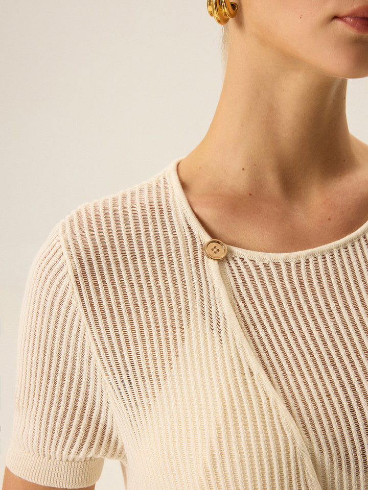 Asymmetric Button Knit Top