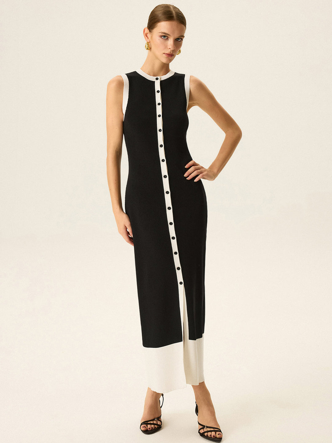 Contrast Trim Button Maxi Dress