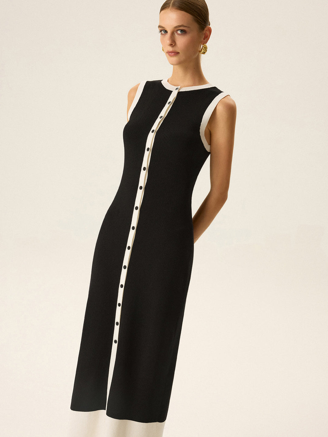 Contrast Trim Button Maxi Dress