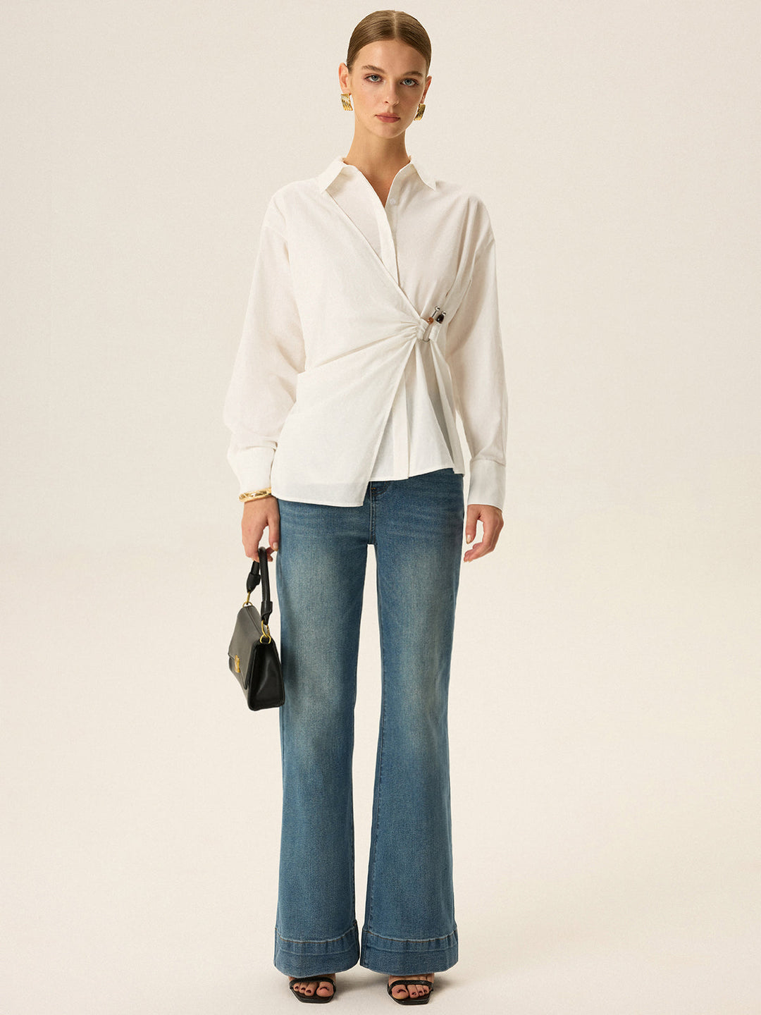 Asymmetric Wrap Long-Sleeve Shirt