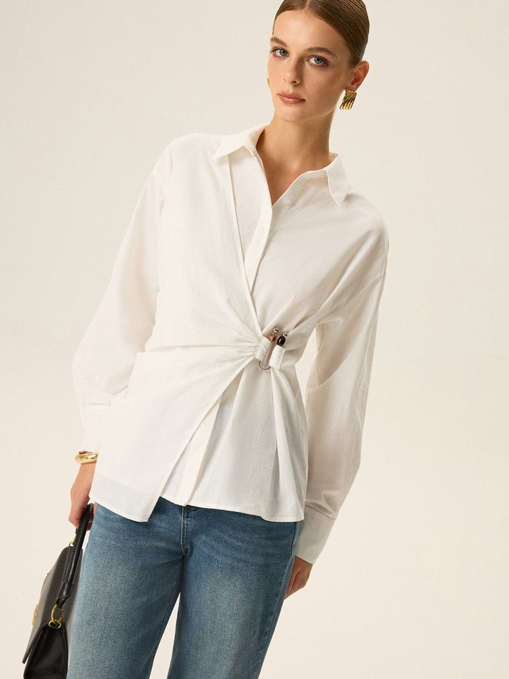 Asymmetric Wrap Long-Sleeve Shirt