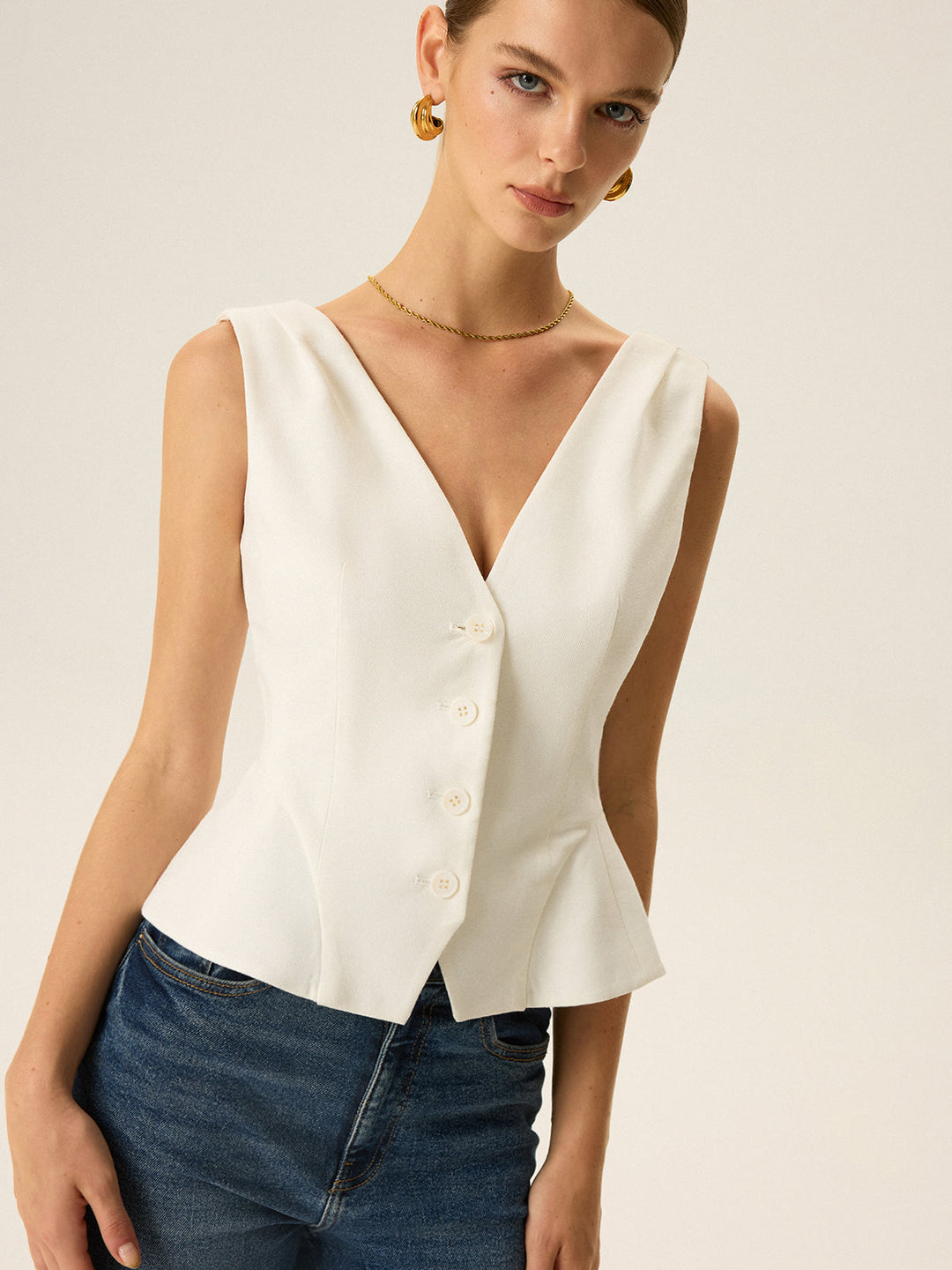 Button-Front Peplum Vest