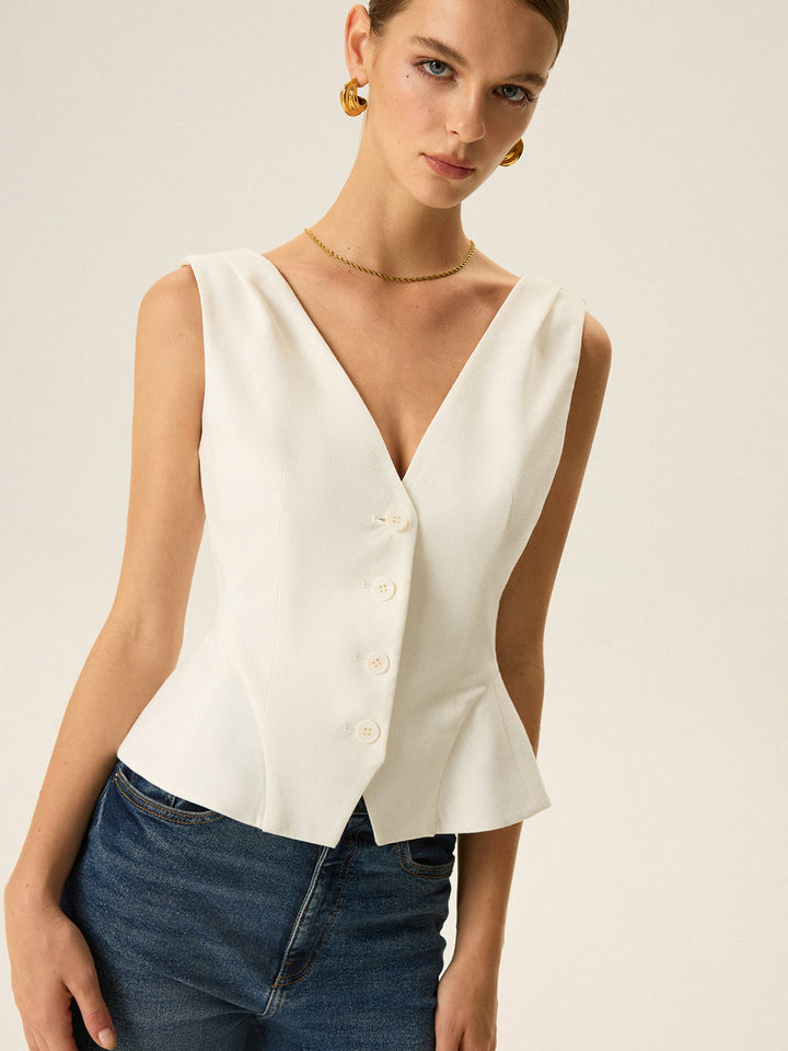 Button-Front Peplum Vest