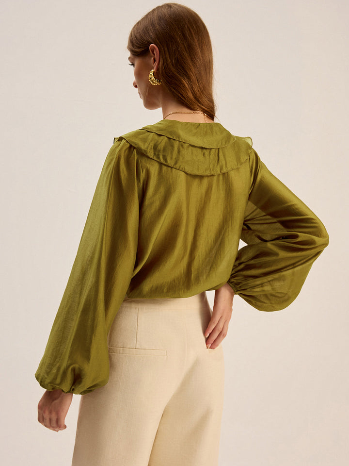Semi-Sheer Tencel Ruffle Blouse