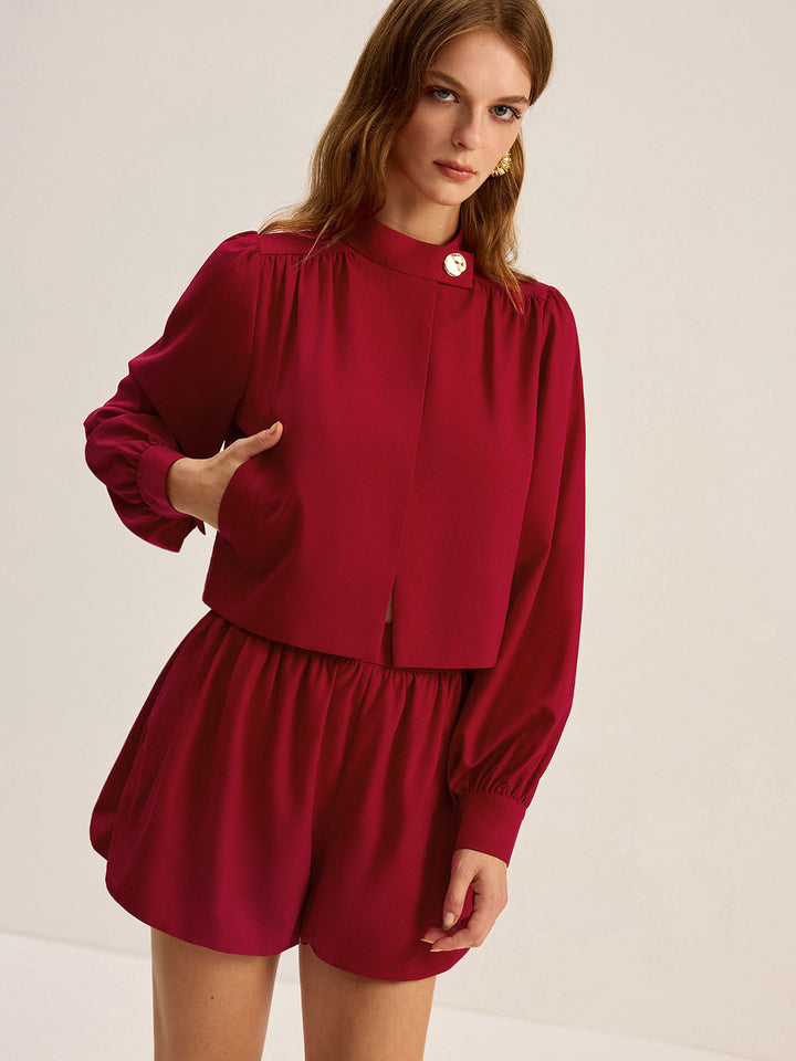 Metal Button Asymmetric Long-Sleeve Top