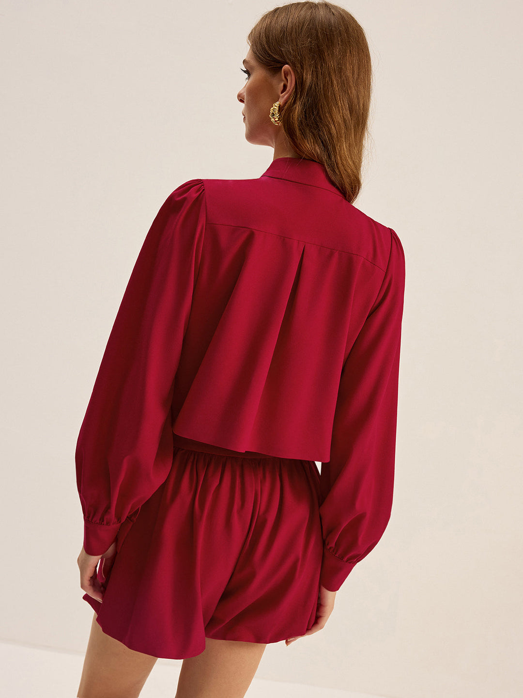 Metal Button Asymmetric Long-Sleeve Top