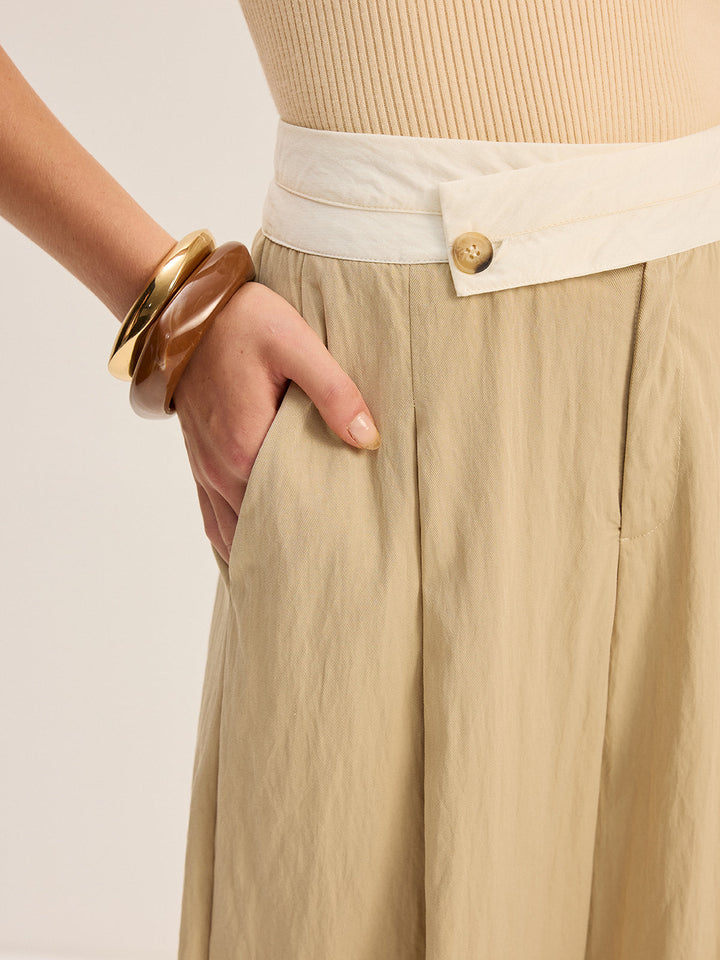 Contrast Waistband Wide-Leg Pants