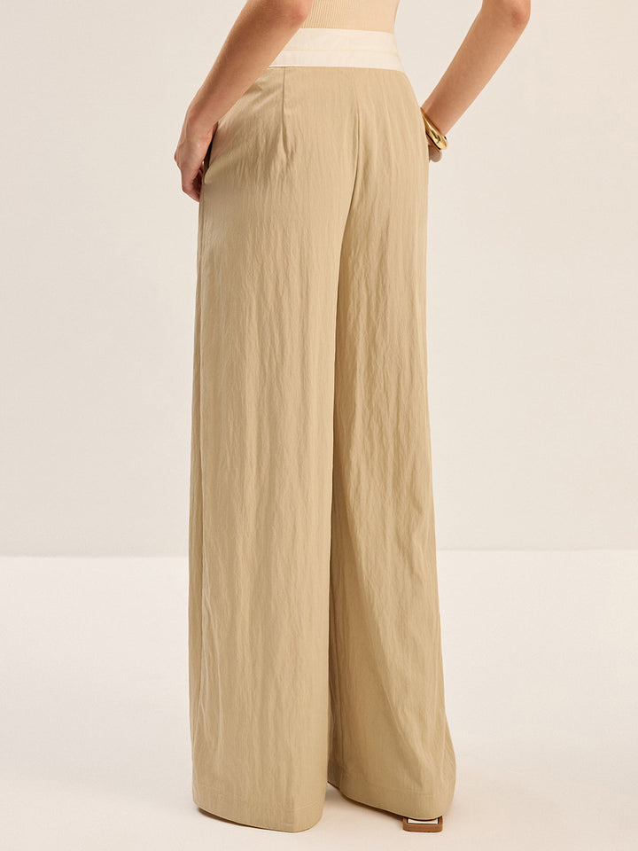 Contrast Waistband Wide-Leg Pants